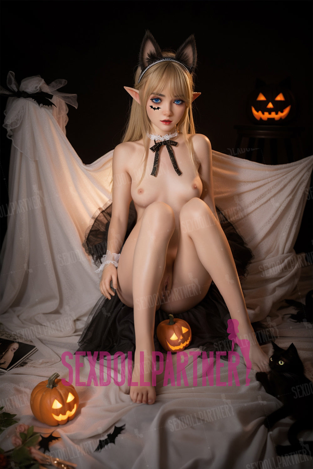 US Stock - Hazel 4ft92/ 150cm #M8 Head Silicone Flat-chested Cute ELF Real-life Blonde Sex Doll For Blowjob